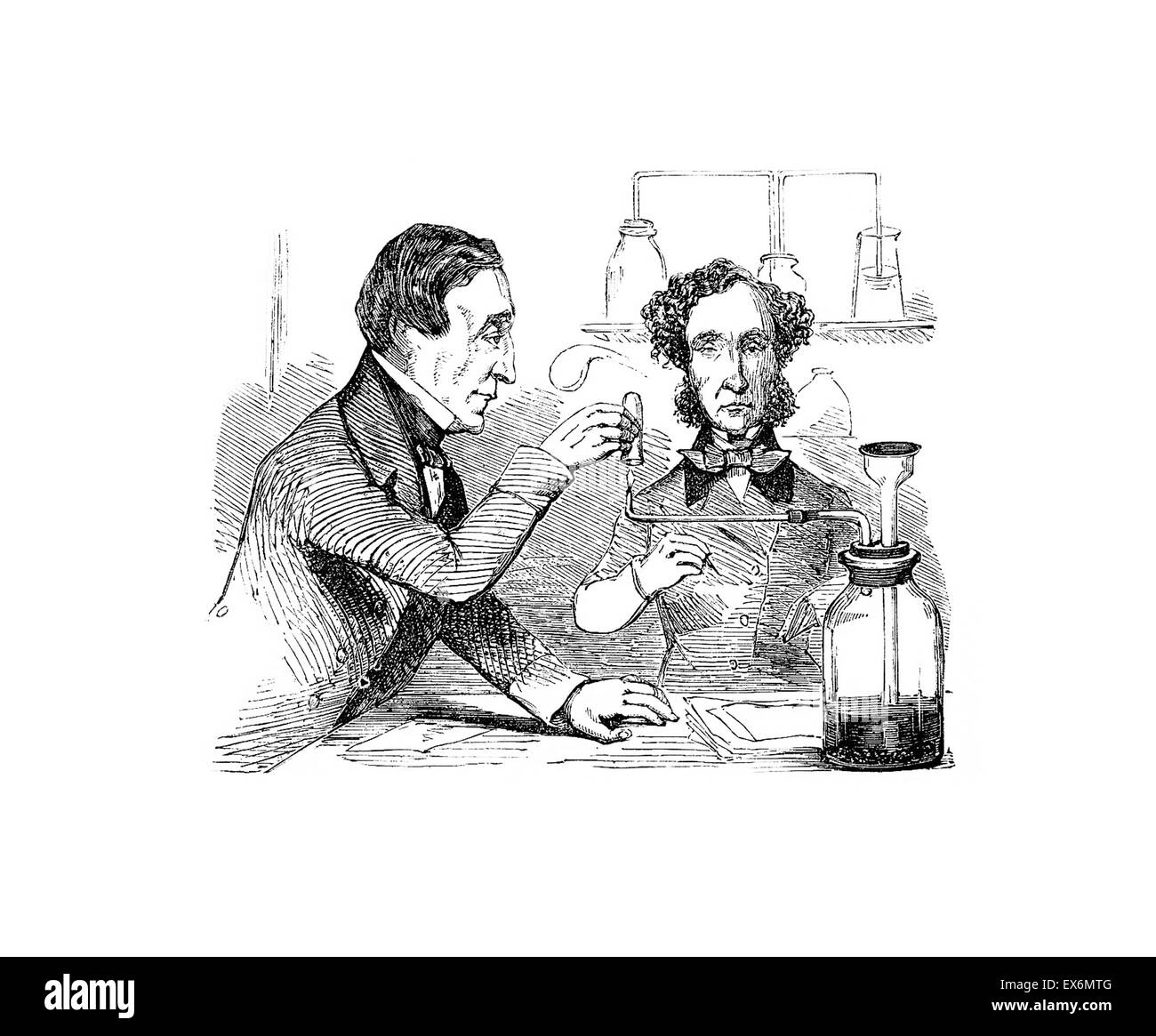 Dr. Alfred Swaine Taylor (links) und sein Kollege der Marsh Testdurchführung Proben aus dem Körper von John Parsons Cook. Die beiden waren auf der Suche nach Spuren von Arsen und antimony.1856 Stockfoto