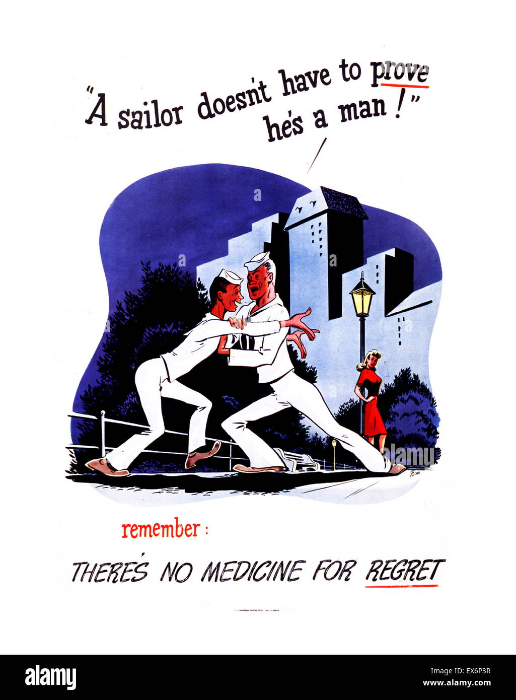 Ein Seemann muss nicht beweisen, er ist ein Mann! 1942 2 Weltkrieg, american Public Health Plakat Bewusstsein Geschlechtskrankheiten erhöhen Stockfoto