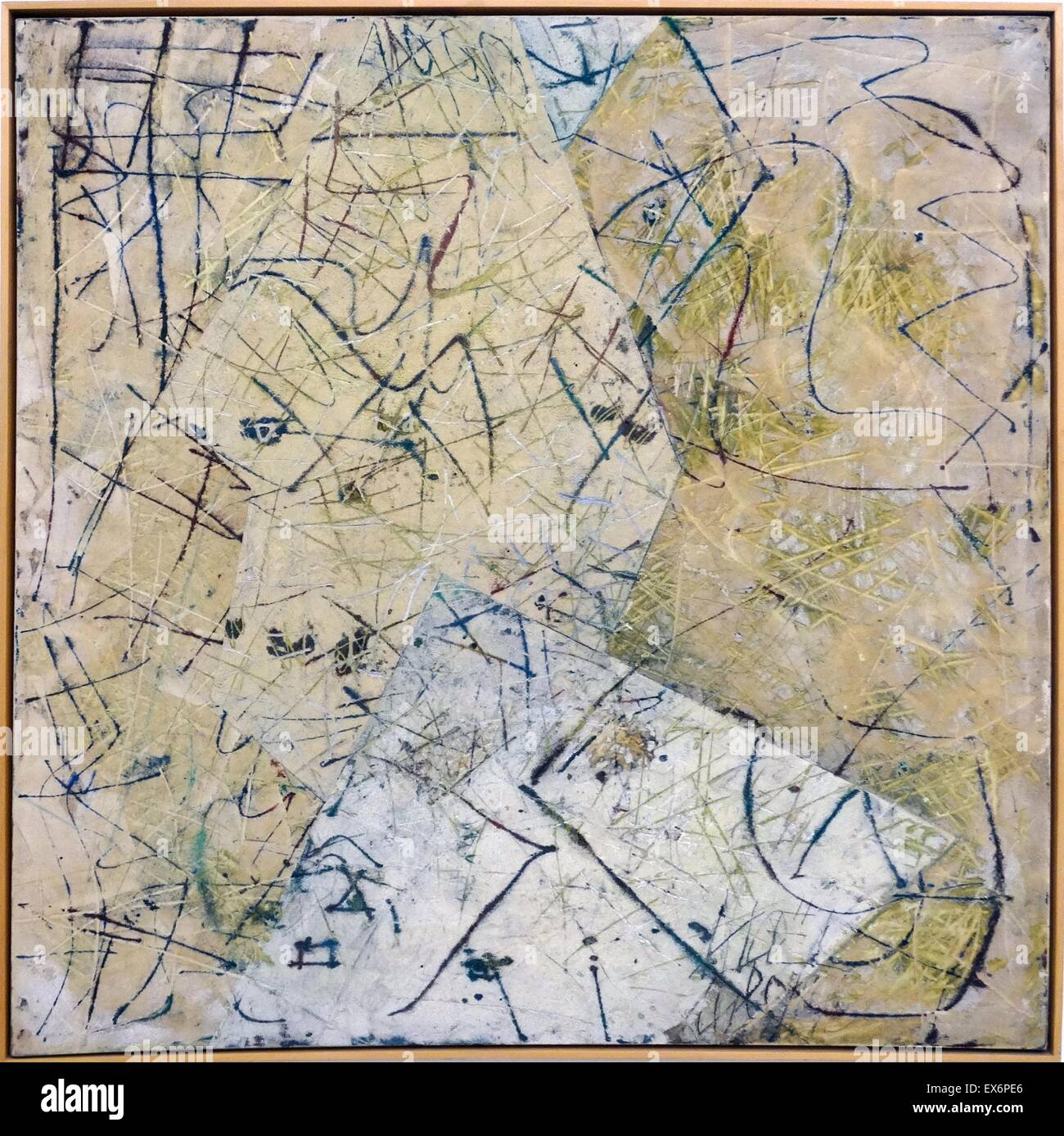 Mixed-Media-Arbeit mit dem Titel "Patchwork" von Georges Noël (1924-2010), französischer Maler und Bildhauer. Datierte 1990 Stockfoto