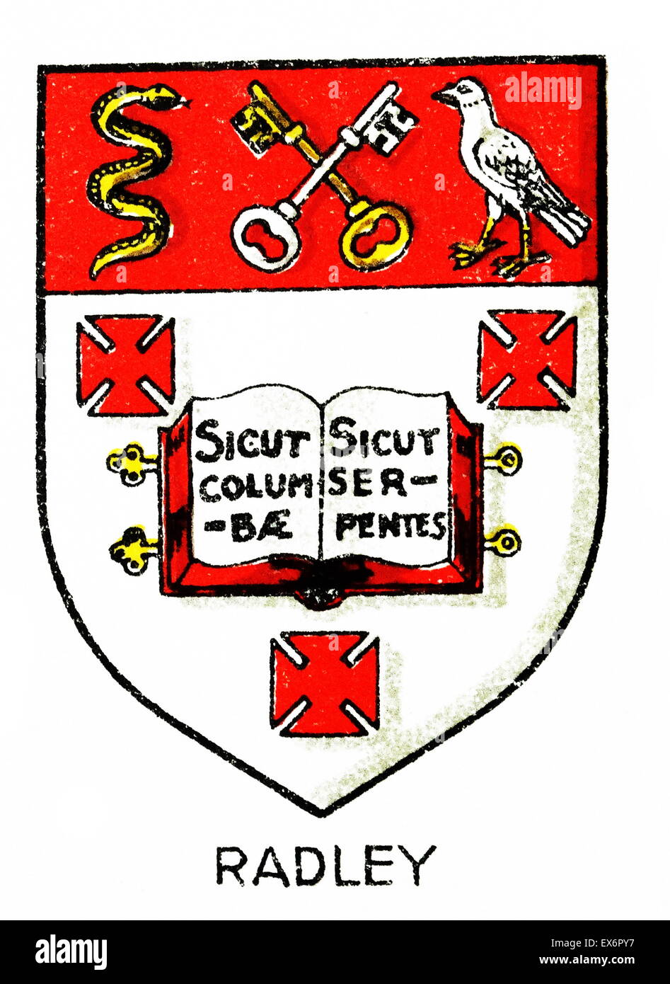 Emblem von Radley College in Abingdon, Oxfordshire eine unabhängige Internat in der Nähe von Oxford. Die Schule wurde im Jahre 1847 von Reverend William Sewell gegründet und zielt darauf ab, für herausragende Leistungen in und außerhalb des Klassenzimmers, um die Qualitäten der Inquisi Entwicklung Stockfoto