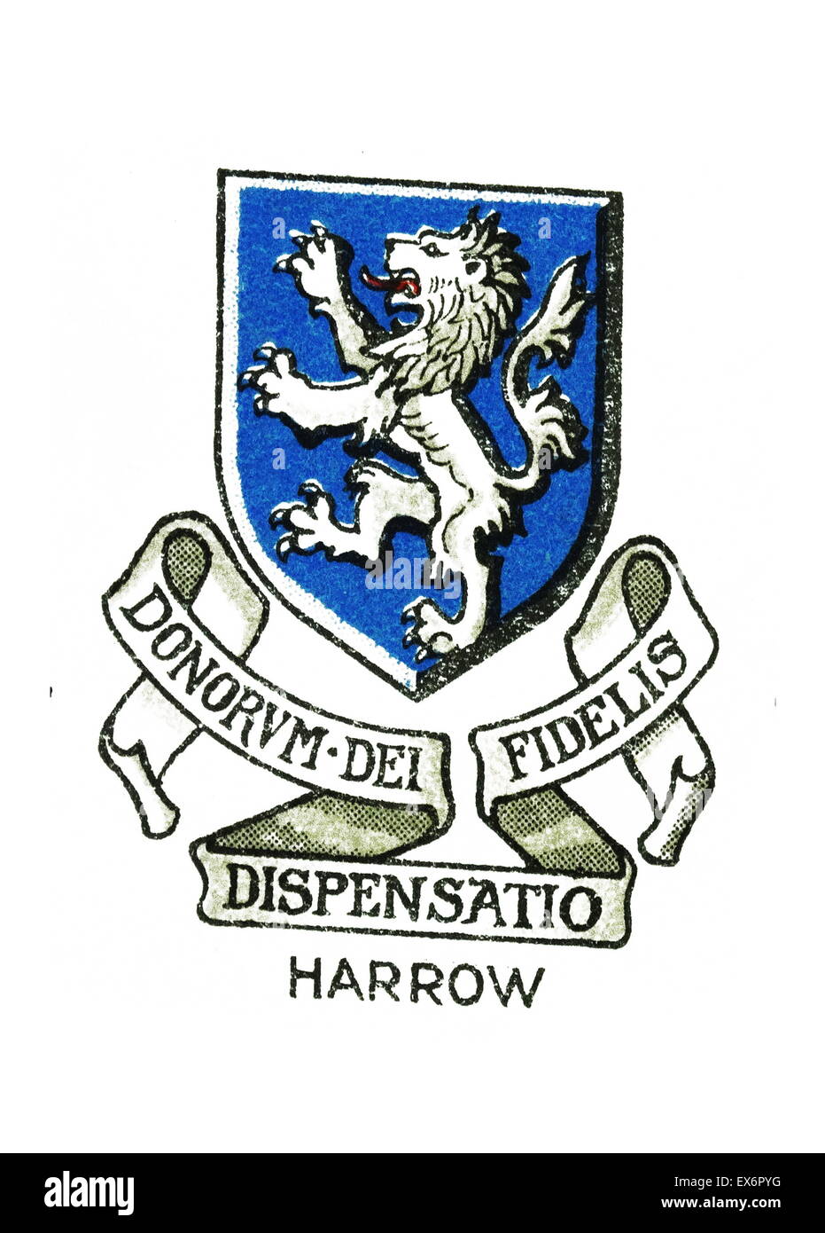 Emblem für die Harrow School, Harrow, Middlesex, einer englischen Privatschule für Jungen. Die Harrow School von heute wurde offiziell im Jahre 1572 von John Lyon gegründet. Stockfoto
