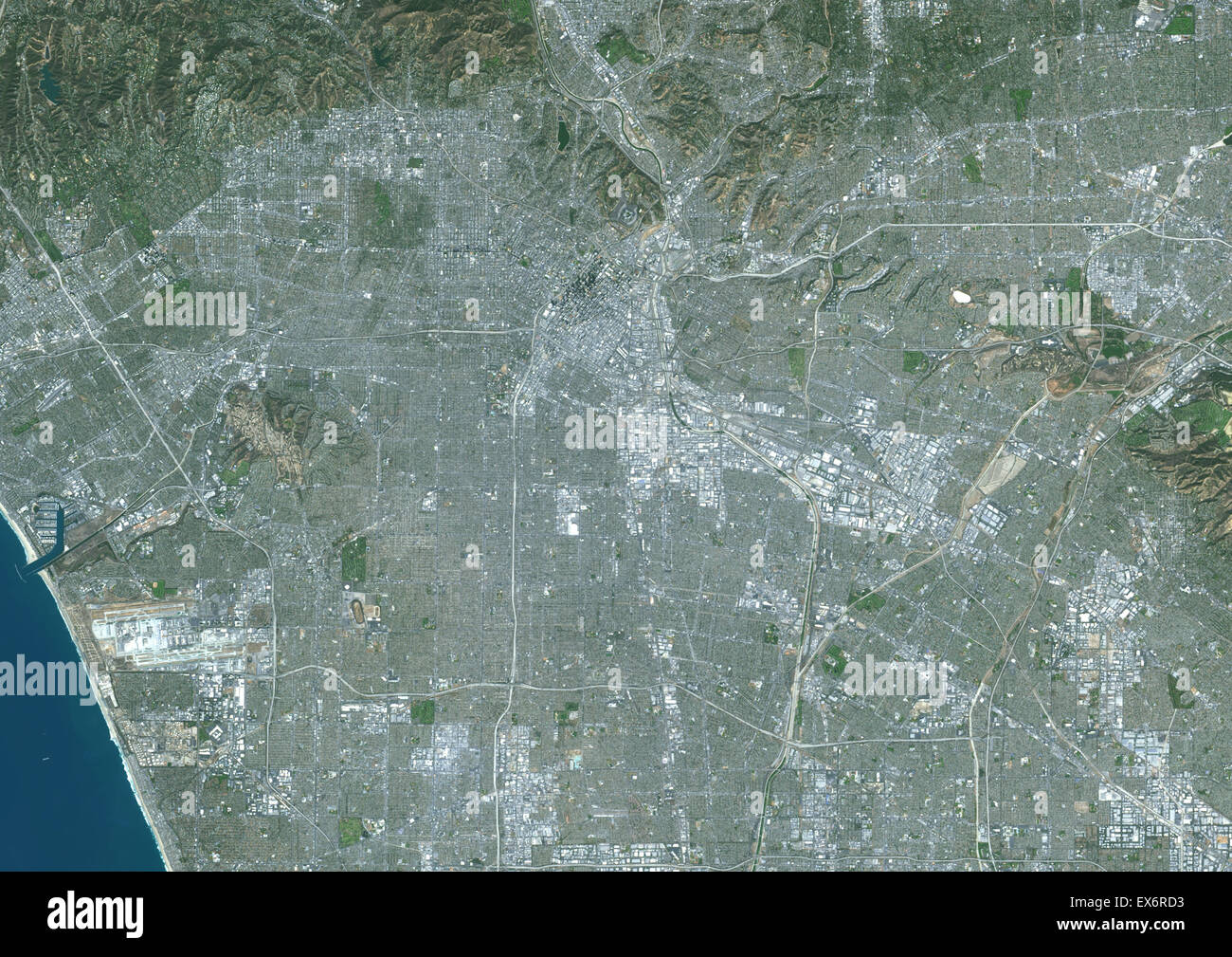 Farbe-Satellitenbild von Los Angeles, Kalifornien, USA. Bild aufgenommen am 23. Oktober 2014 mit Landsat 8 Daten. Stockfoto