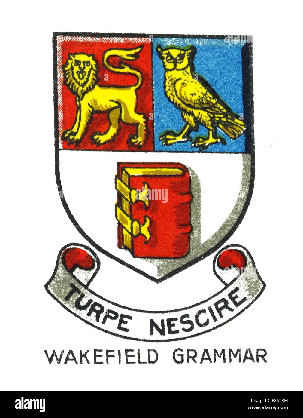 Emblem der Queen Elizabeth Grammar School (QEGS) ist eine unabhängige, öffentliche Schule für Jungen in Wakefield, West Yorkshire, England. QEGS unterscheidet sich von den meisten anderen Schulen, da es von Royal Charter von Queen Elizabeth gegründet wurde ich im Jahre 1591 Stockfoto