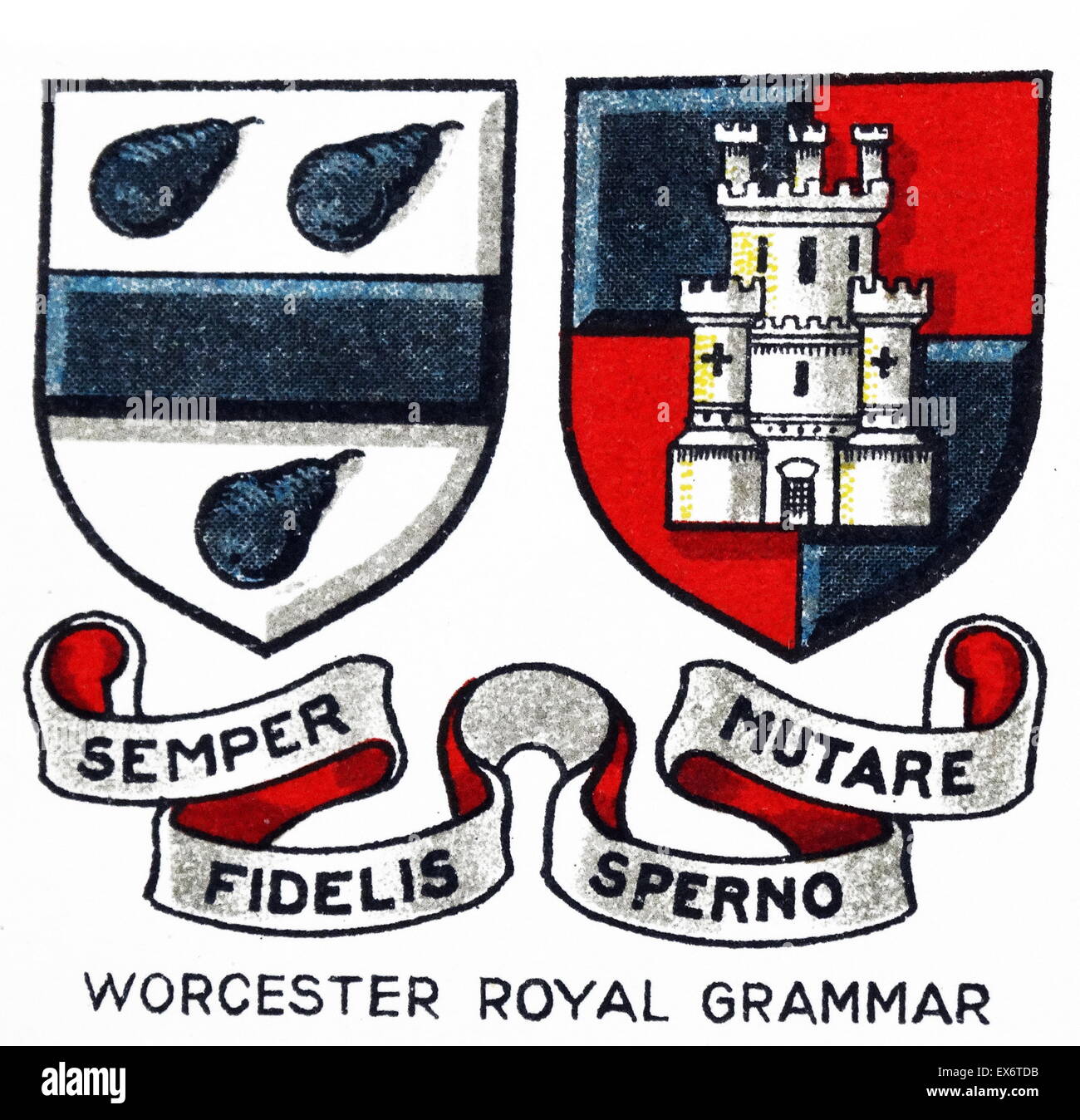 Emblem für Worcester Royal Grammar School, obere Tything, Worcester, eine koedukative Privatschule. Vor 1291 gegründet, ist es eines der ältesten britischen unabhängigen Schulen. Annahme von Mädchen im Jahr 2002 begann. Stockfoto