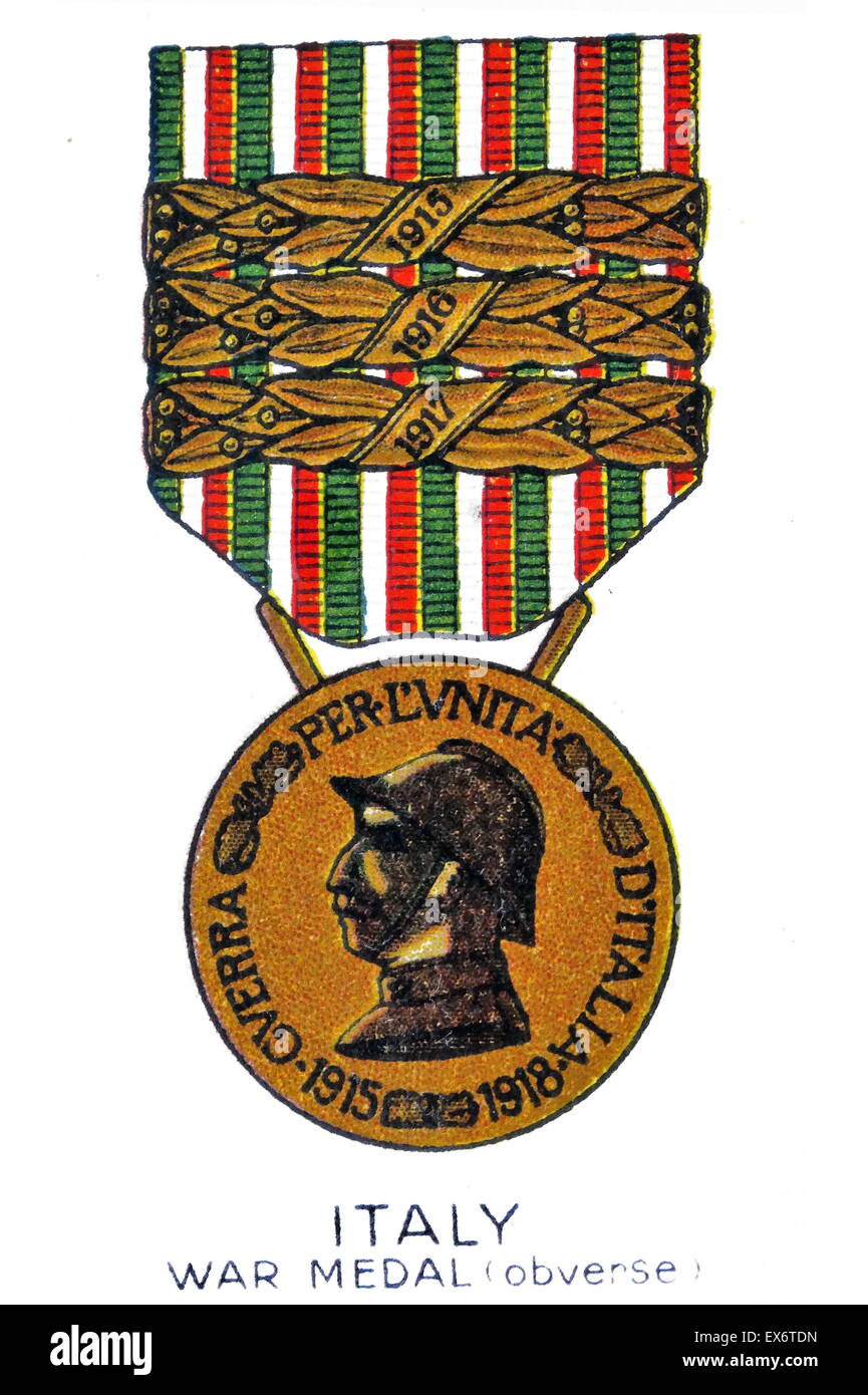 Italienischer Krieg-Medaille (Avers) 1. Weltkrieg. Vorderseite der Medaille wurde etliche Male geändert. Stockfoto