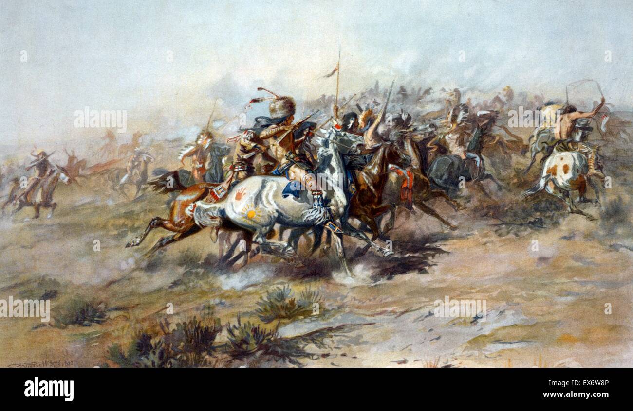 Die Custer zu bekämpfen, indem Charles Marion Russell - "Die Schlacht von Little Bighorn" von C. M. Russell (1864-1926), c.1905. Stockfoto