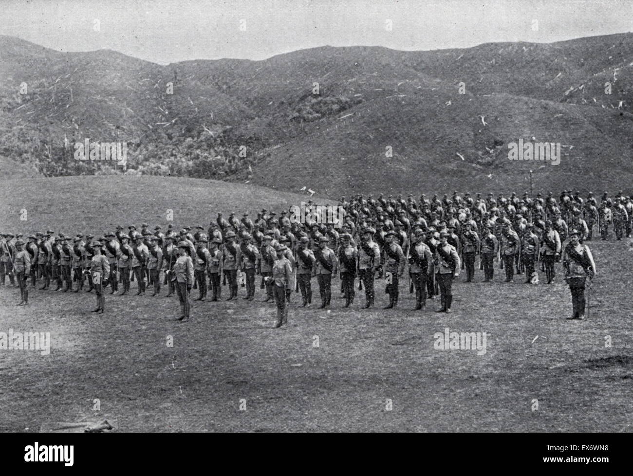 Männer des ersten Kontingents im Karori Trainingslager in Neuseeland vor dem Schlafengehen den Boer-Krieg in Soth Afrika 1899 teilzunehmen. Stockfoto