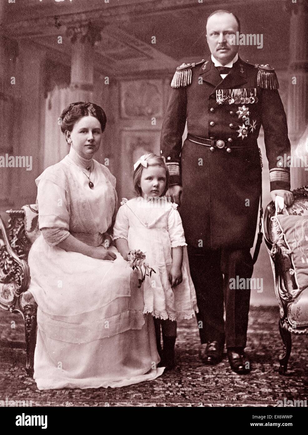 Niederländischen Königsfamilie, Königin Wilhelmina, Hendrick Prinz und Prinzessin Juliana. Ca. 1925. Stockfoto