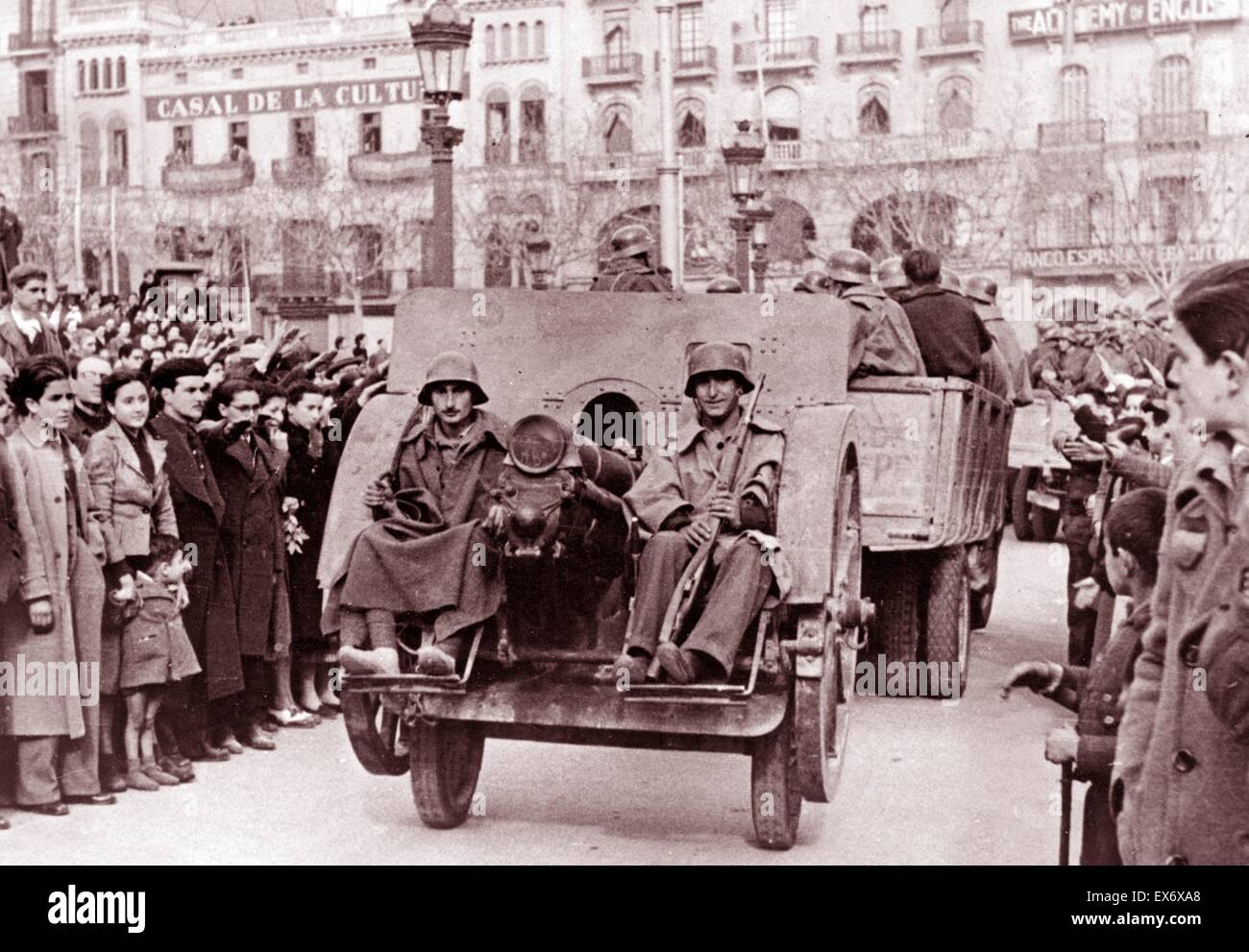 Nationalistische Truppen geben Sie Barcelona während des spanischen Bürgerkriegs 1939 Stockfoto