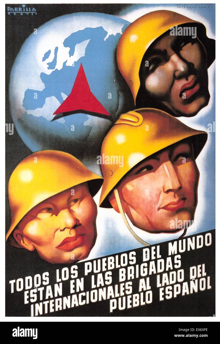 Alle Völker der Welt sind in den internationalen Brigaden Seite an Seite mit dem spanischen Volk. "Todos Los Pueblos del Mundo Estan de Las Brigadas Internacionales al Lado del Pueblo Espanol". Internationalen Brigaden Propagandaplakat aus dem spanischen Stockfoto