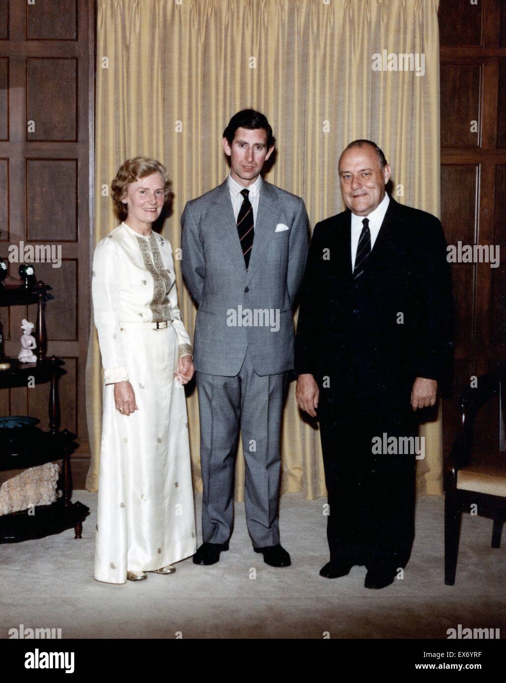 Prinz Charles in Neuseeland mit Robert Muldoon, Premierminister, 1981. Stockfoto
