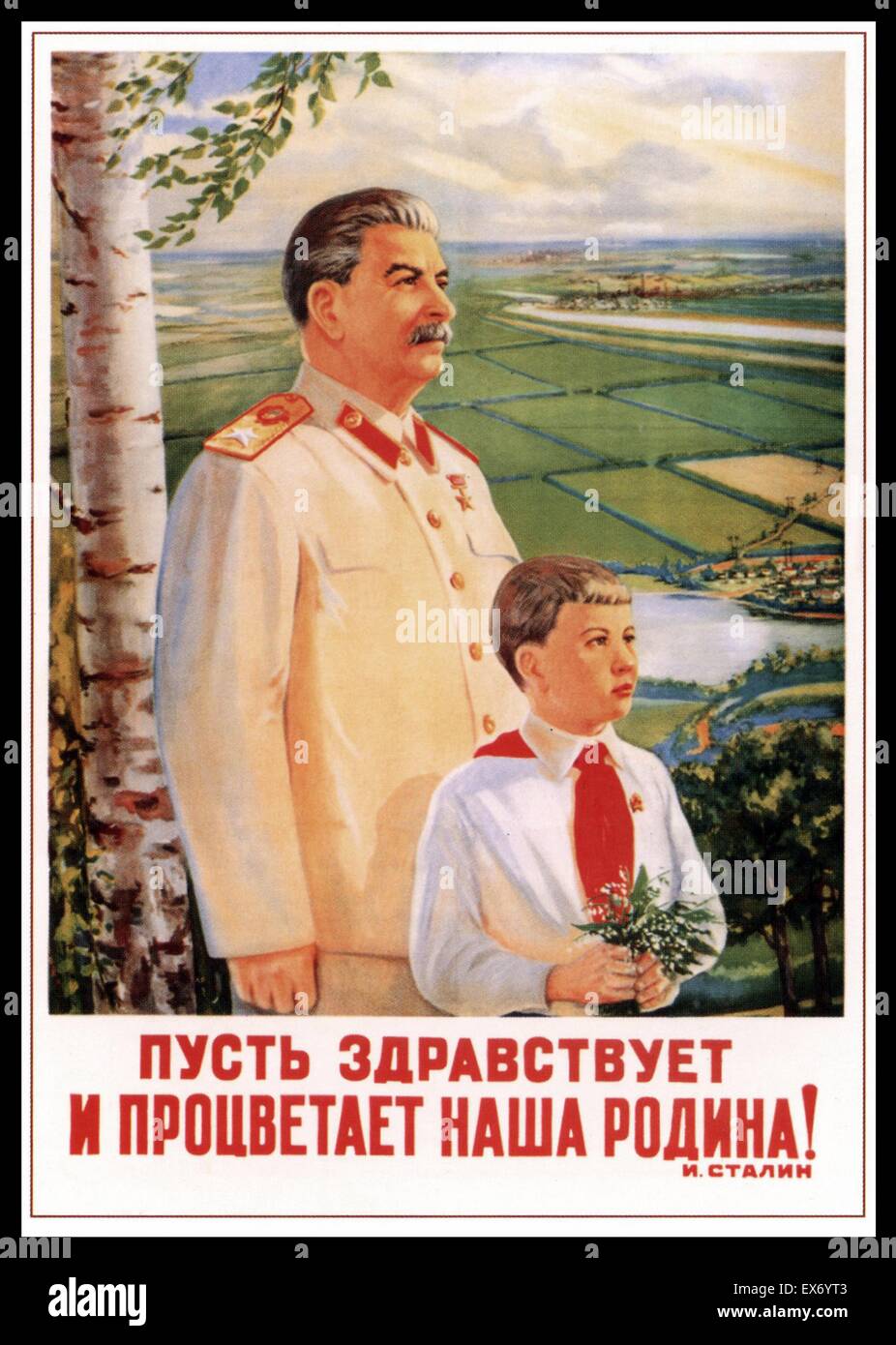 1949-Russische kommunistische Propaganda-Plakat: lang lebe und großen gedeihen unsere Heimat I. Stalin von Golub P.S. Stockfoto