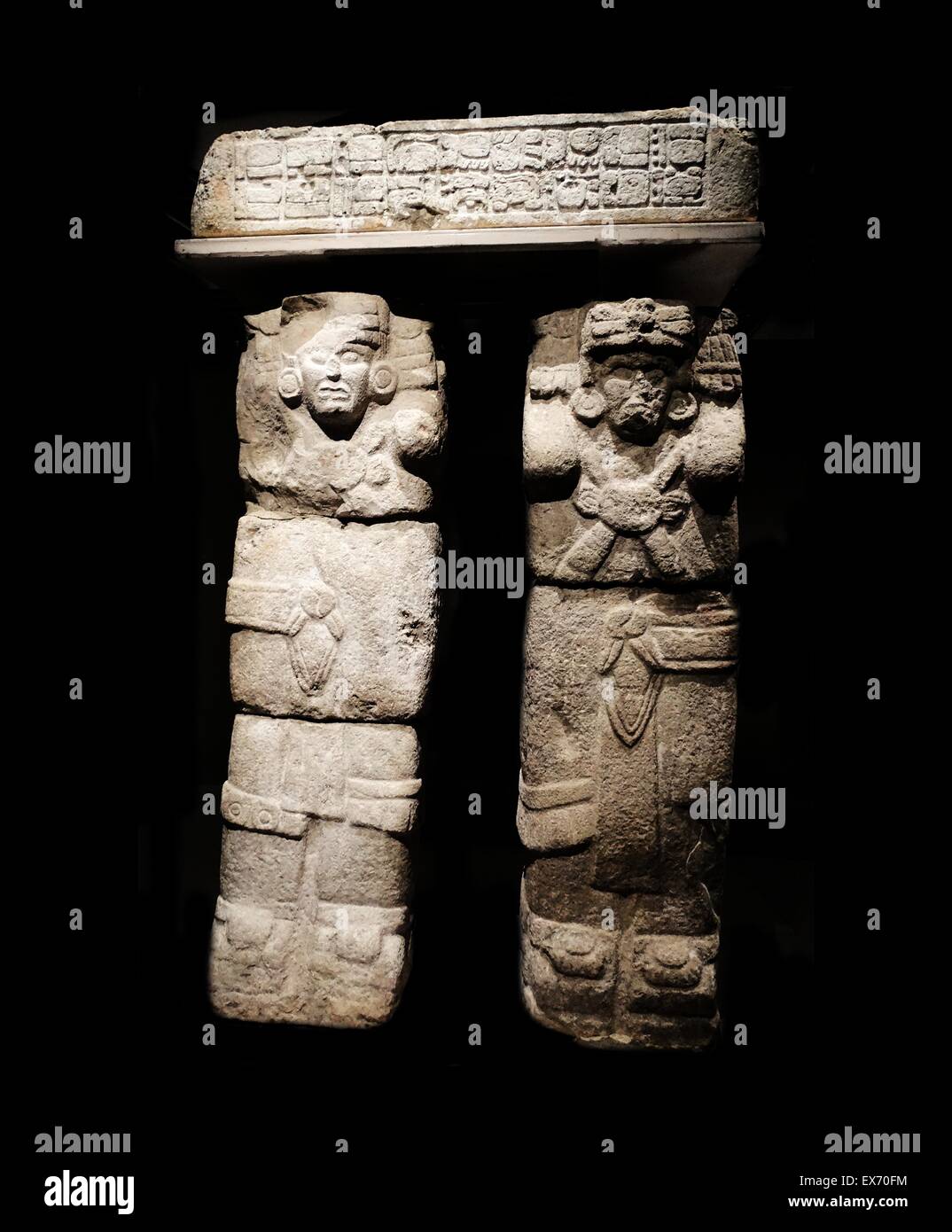 Maya-Atlante (Karyatide Abbildung) von Chichén Itzá, Kalkstein, alte Post-klassischen Ära (900-1250 CE), Stockfoto