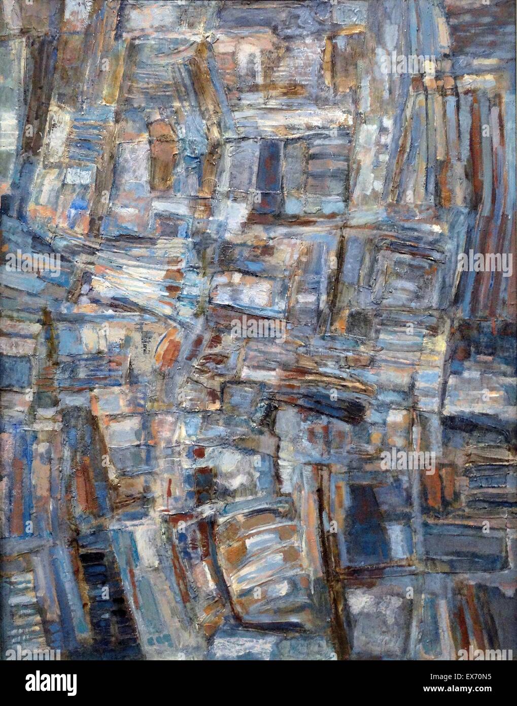 Zusammensetzung, 1957-8 bis Shafic Abboud 1926-2004. Libanon geboren, arbeitete in Frankreich. Ölfarbe auf Hartfaserplatte Stockfoto