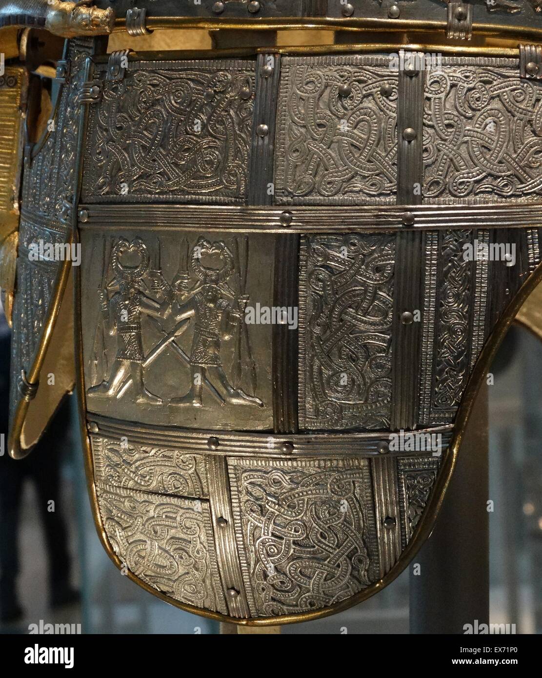 Eine Replik von Sutton Hoo Helm angelsächsischen, frühen 7. Jahrhundert n. Chr.. Nur vier komplette Helme sind aus Anglo-Saxon England bekannt: Sutton Hoo, Benty Grange, Wollaston und York. Stockfoto