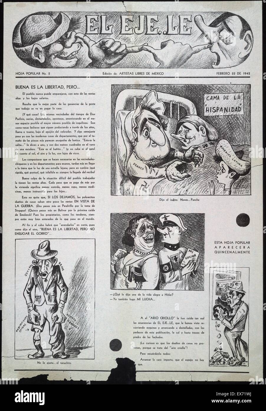 Satirische mexikanischen Cartoon kritisieren die Beziehung zwischen Spaniens Führer General Franco und deutschen Führer Adolf Hitler 1942 Stockfoto