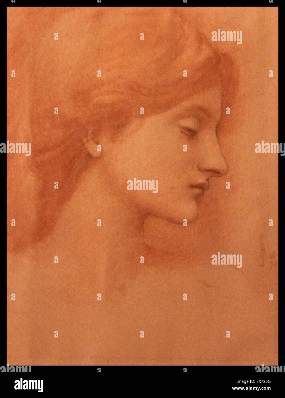 Studie eines weiblichen Kopfes 1894 durch Edward Burne-Jones (Birmingham, 1833 - Londres, 1898). Kohle auf Papier Stockfoto
