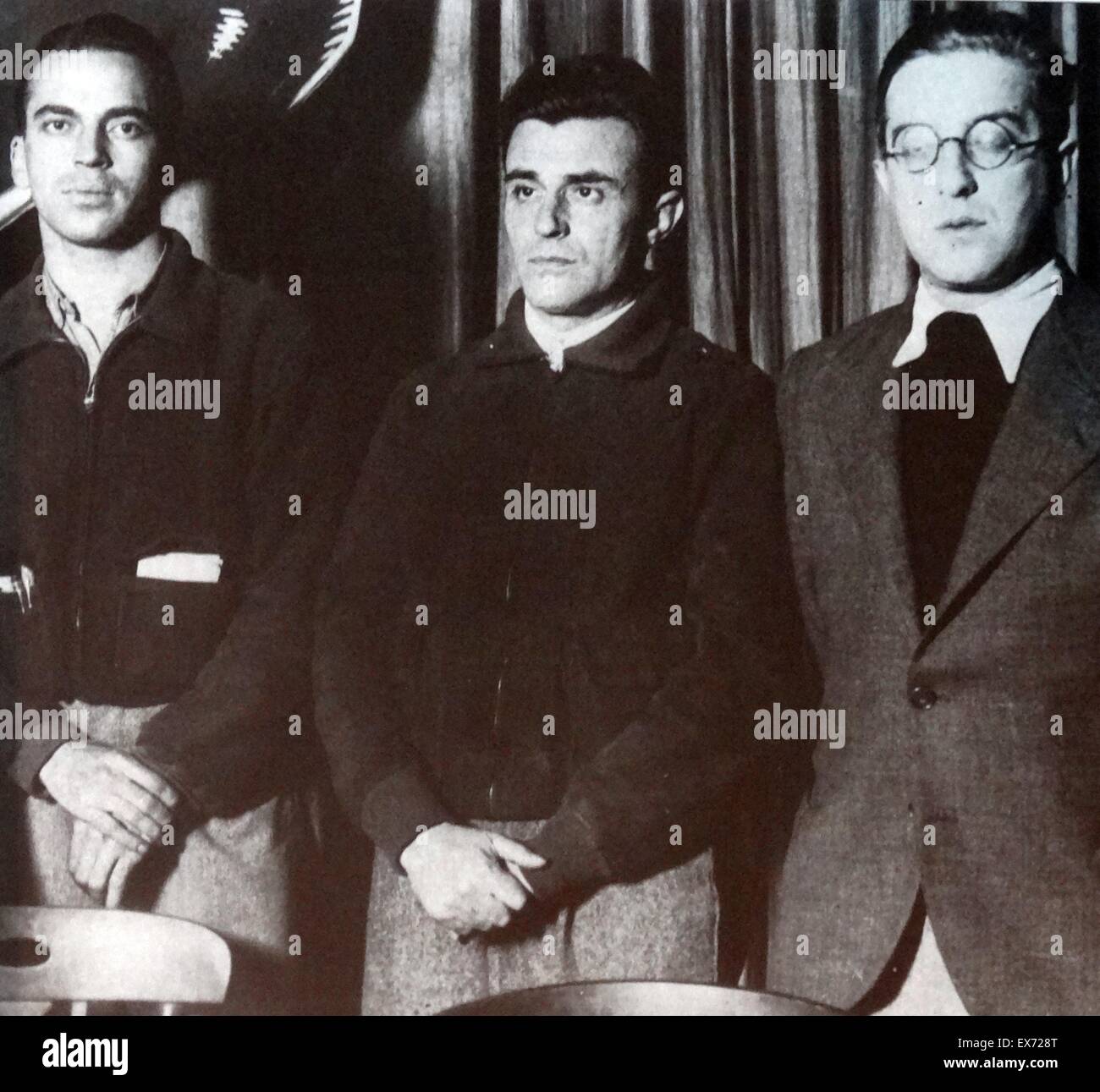 Franz (Francisco) Anton Sanz (1909-1976) spanische kommunistische Führer während des spanischen Bürgerkriegs (links) mit José Díaz Ramos und Mikhail Koltsov Stockfoto
