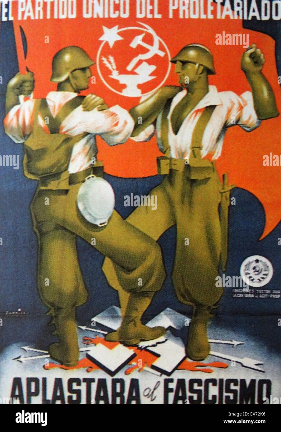 nur die Partei des Proletariats wird zerschlagen Faschismus erklärt eine kommunistische republikanischen Propaganda-Plakat während des spanischen Bürgerkriegs Stockfoto