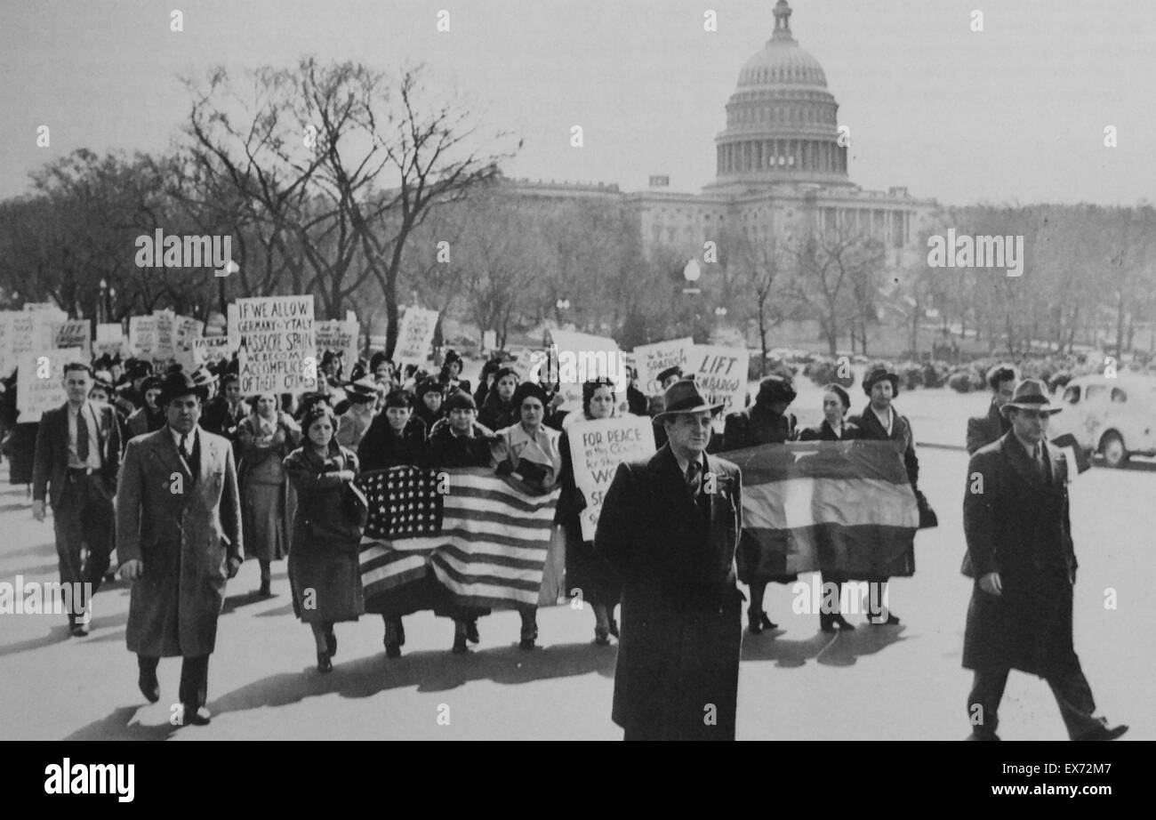 Protest in Washington, D.C. in den USA gegen Neutralität während des spanischen Bürgerkriegs Stockfoto