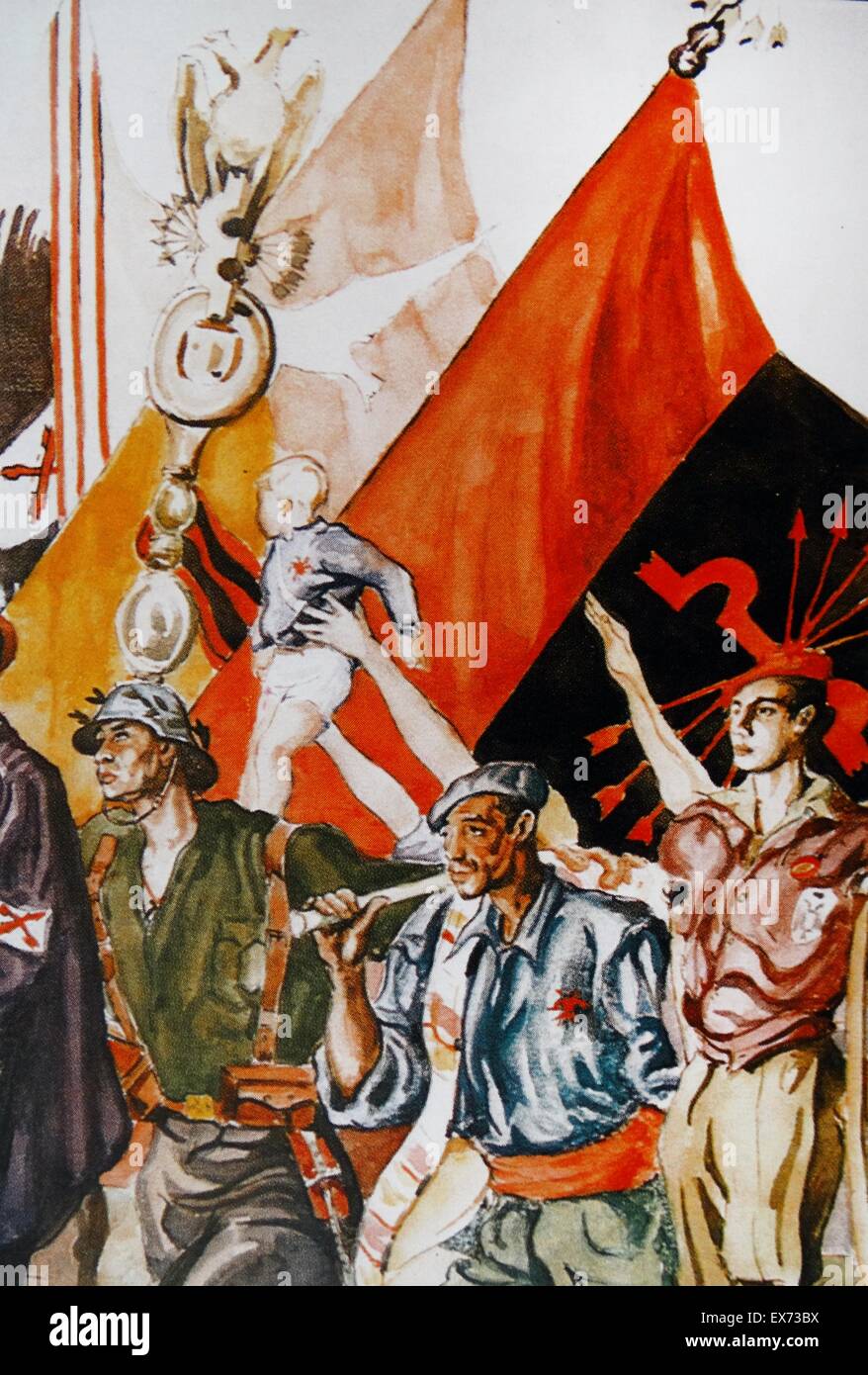Carlist, Nationalist und Falangist Soldaten während des spanischen Bürgerkriegs Stockfoto