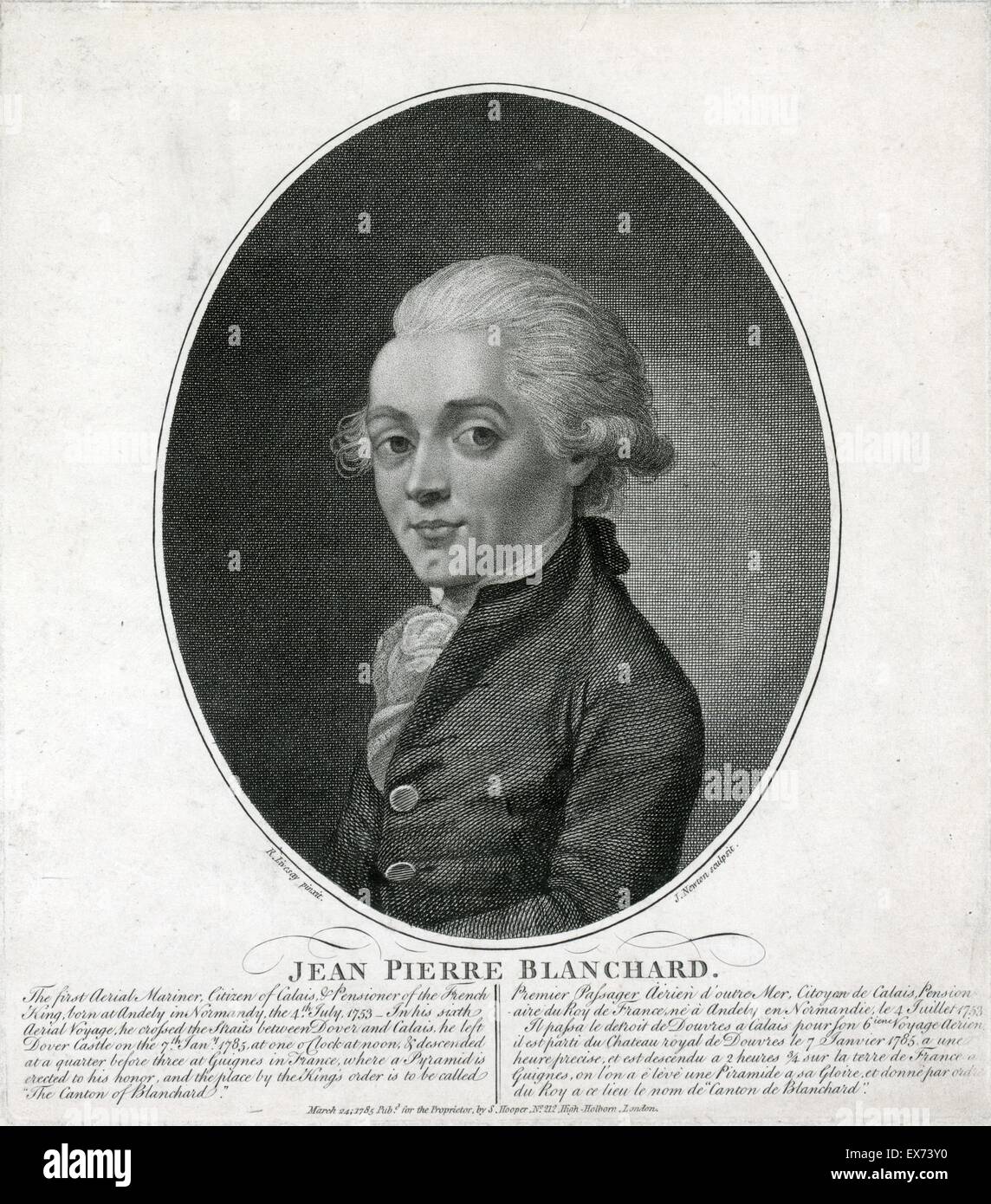 Jean-Pierre [François] Blanchard (4. Juli 1753 – 7. März 1809) war ein französischer Erfinder, am besten bekannt als Pionier in der Ballonfahrt. Stockfoto