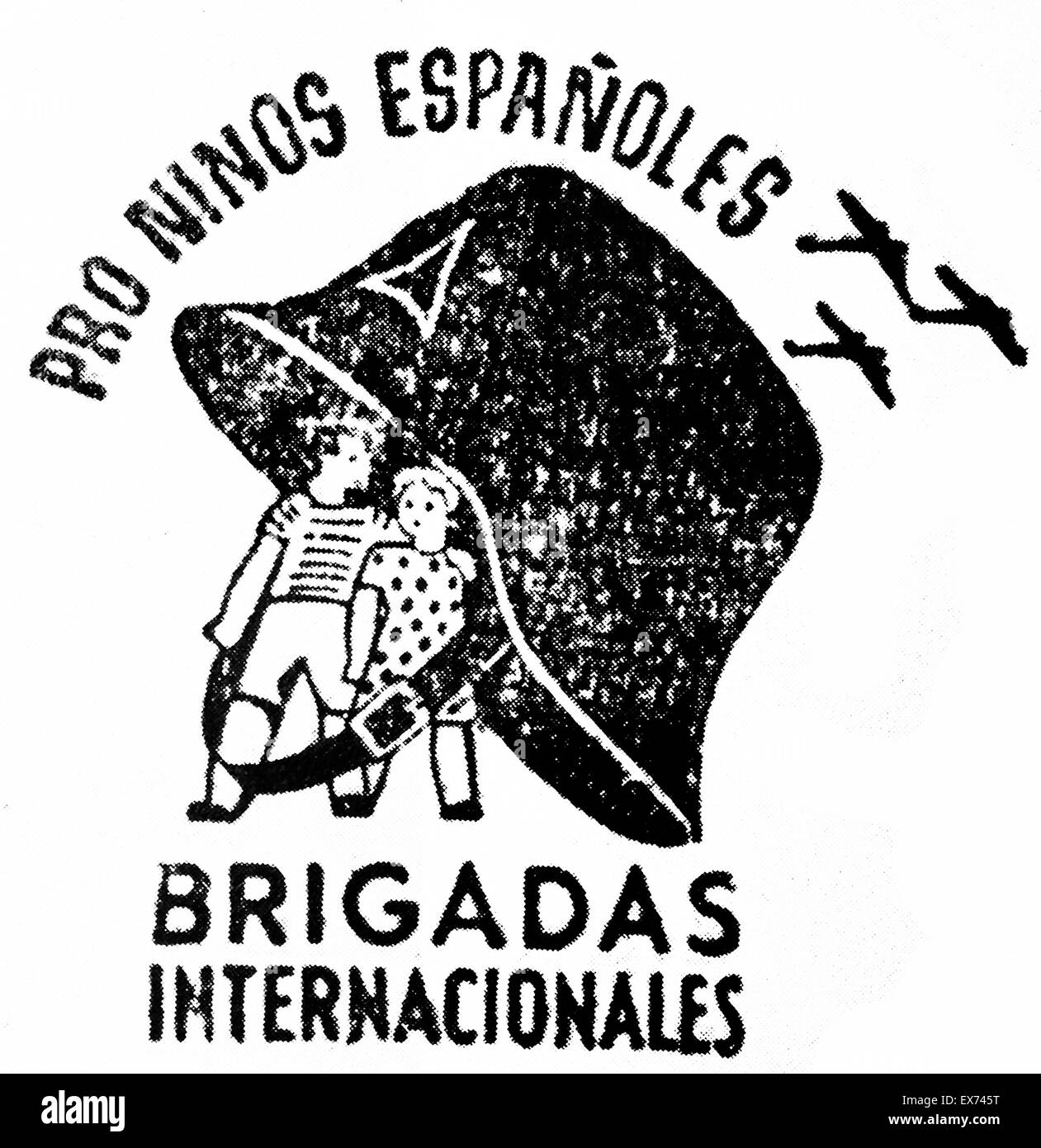 Spanischen Bürgerkrieg 1937. Plakat, die besagt, dass die internationalen Brigaden spanische Kinder schützen Stockfoto