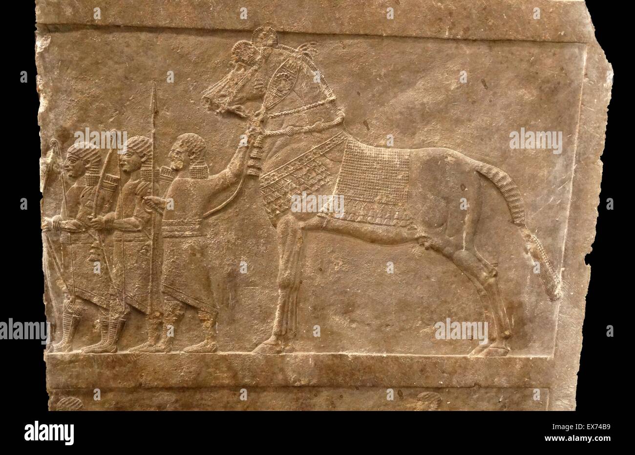 Relief Darstellung Höflinge beobachten Löwen jagt Assyrer, über 645-635 v. Chr. von Ninive, Nord-Palast. Assyrische, über 645-635 v. Chr. Stockfoto