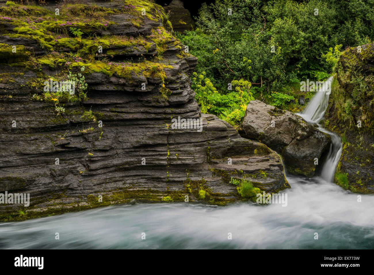 Gjaarfoss Wasserfall, Thjorsardalur Tal, Island. Stockfoto