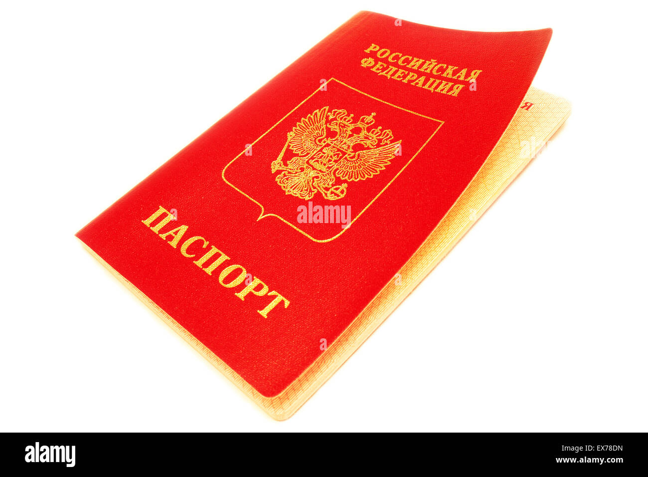 Russischer Pass isoliert auf weißem Hintergrund. Stockfoto