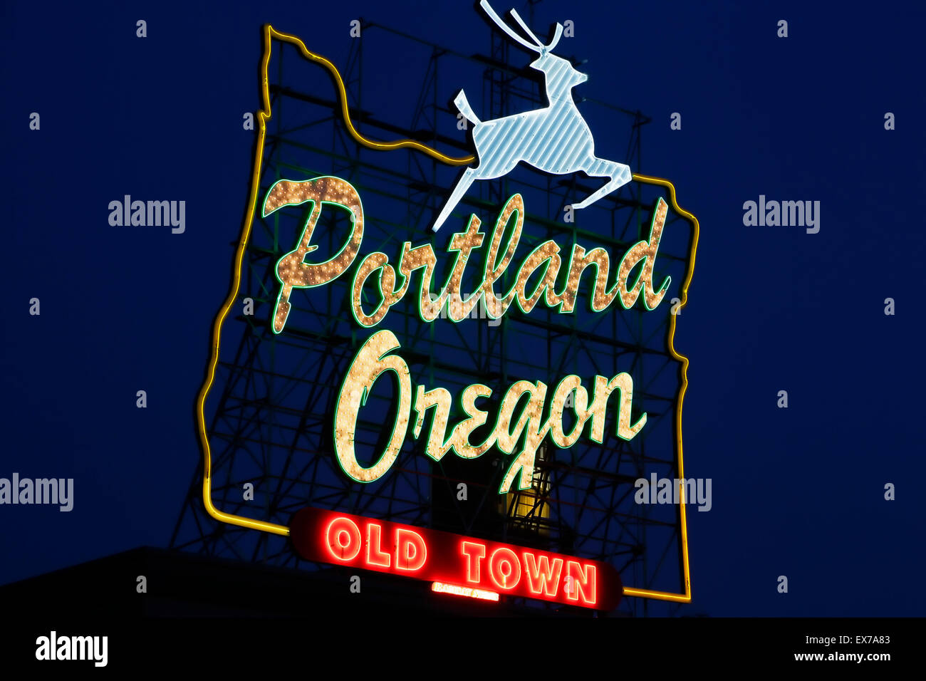 "Portland Oregon Altstadt" Leuchtreklame, Portland, Oregon USA Stockfoto
