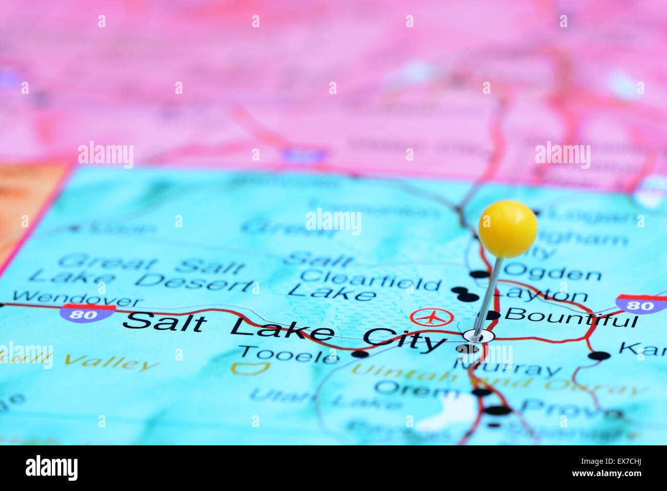 Salt Lake City auf einer Karte von USA merken Stockfoto