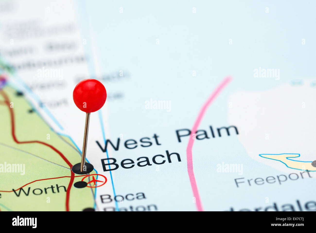 West Palm Beach, fixiert auf einer Karte von USA Stockfoto