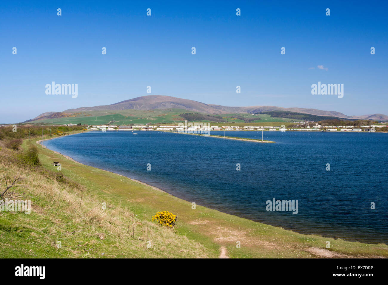 Hodbarrow Naturreservat in Millom mit Black Combe hinter, Cumbria, UK. Stockfoto