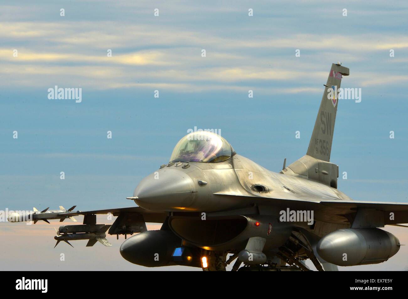 Ein uns Air Force F - 16CM Fighting Falcon-Flugzeug mit der 20. Kämpfer-Flügel-Taxis 7. Januar 2015 in Shaw Air Force Base, South Carolina. Stockfoto