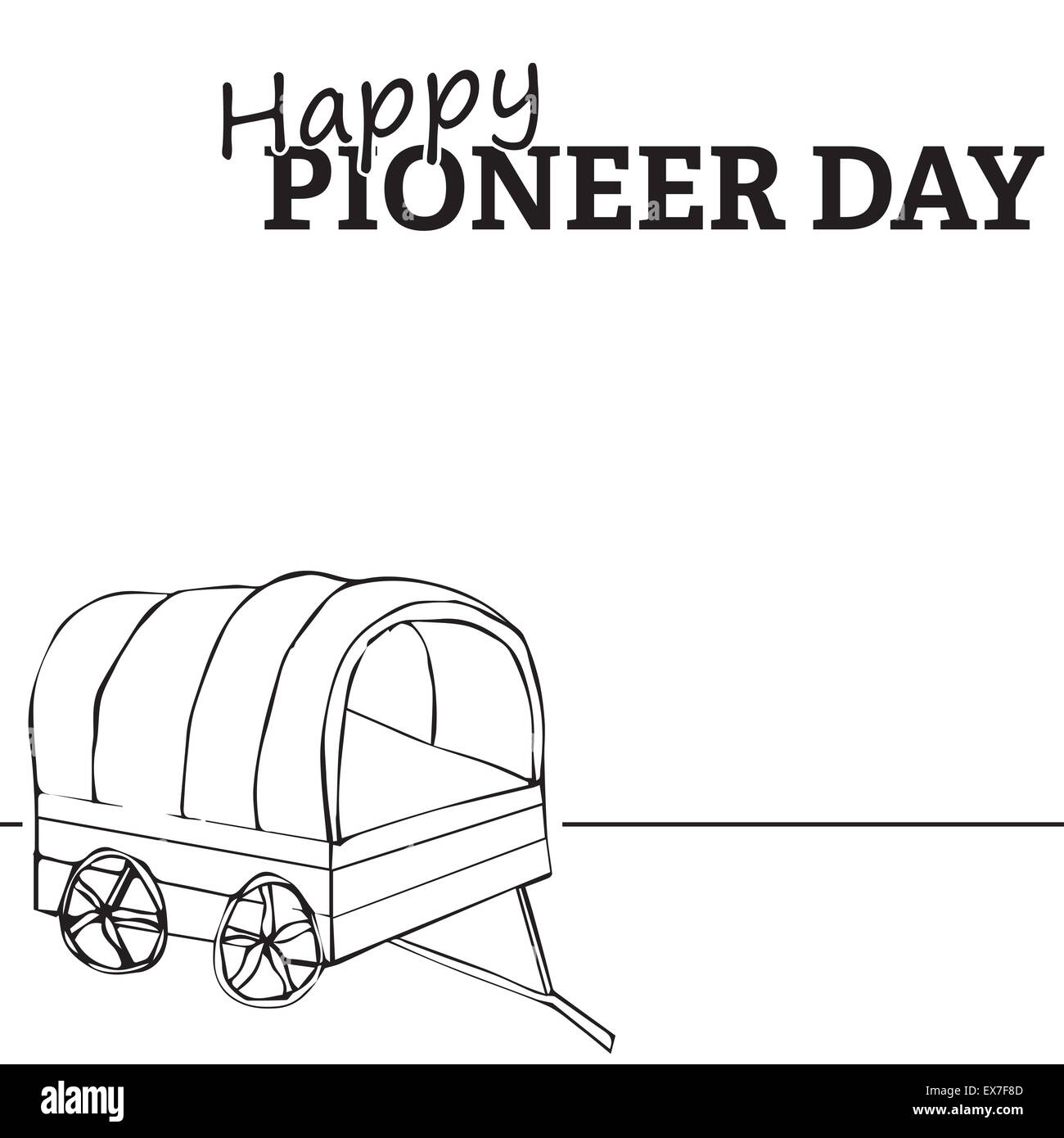 Wagon Abbildung, Happy Pioneer Day text Stockfoto