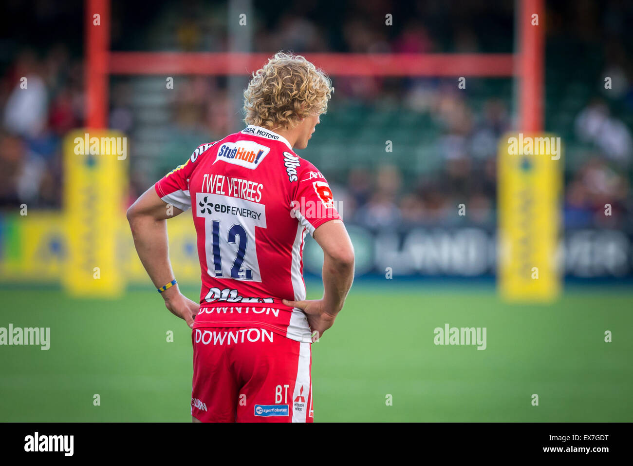 Glosters Billy Twelvetrees Allianz Park vor ihrem Spiel gegen Sarazenen am 11. Oktober 2014. Stockfoto