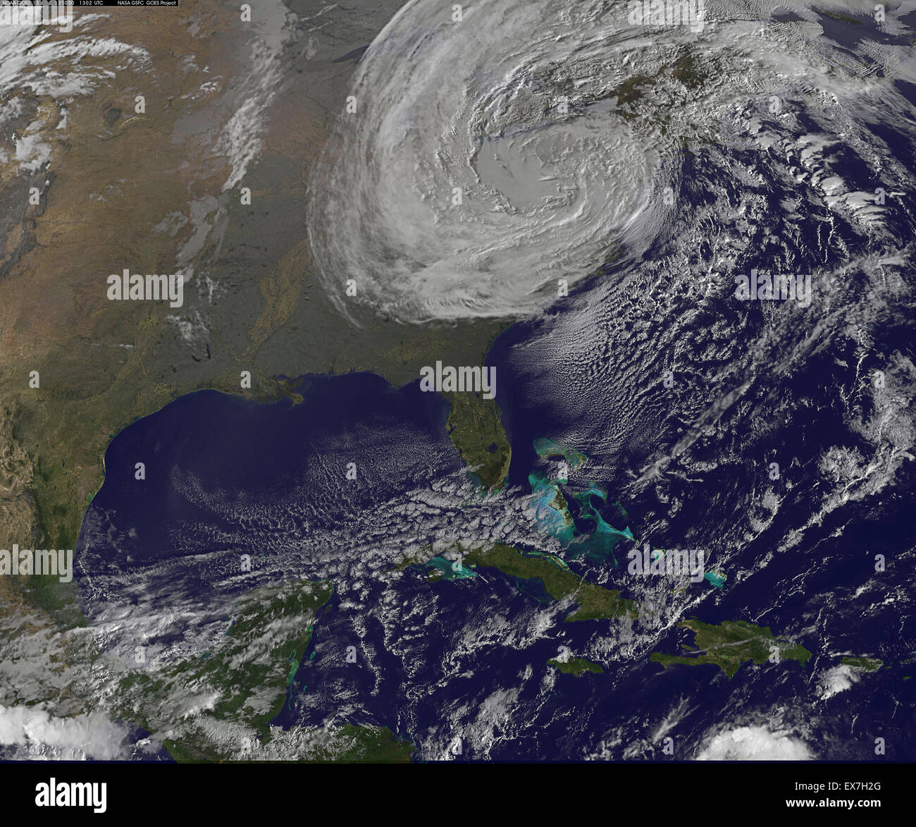 Satellitenbild des Hurrikans Sandy 2012 Stockfoto