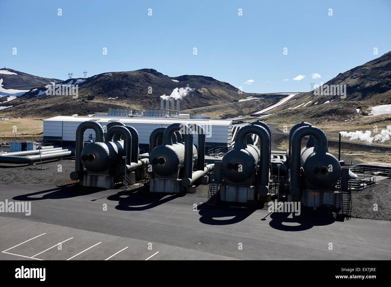 Wärmetauscher an Hellisheidi Geothermie kombinierte Heizkraftwerk Hengill Island Stockfoto