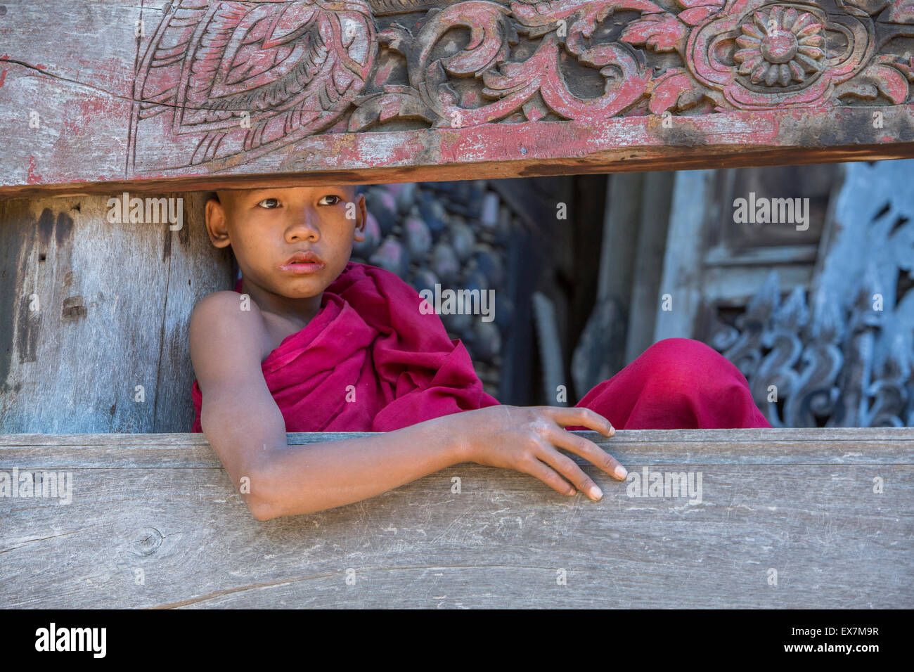 Novize Salay Joch Soun Kyaung Taw Gyi Kloster posieren Stockfoto