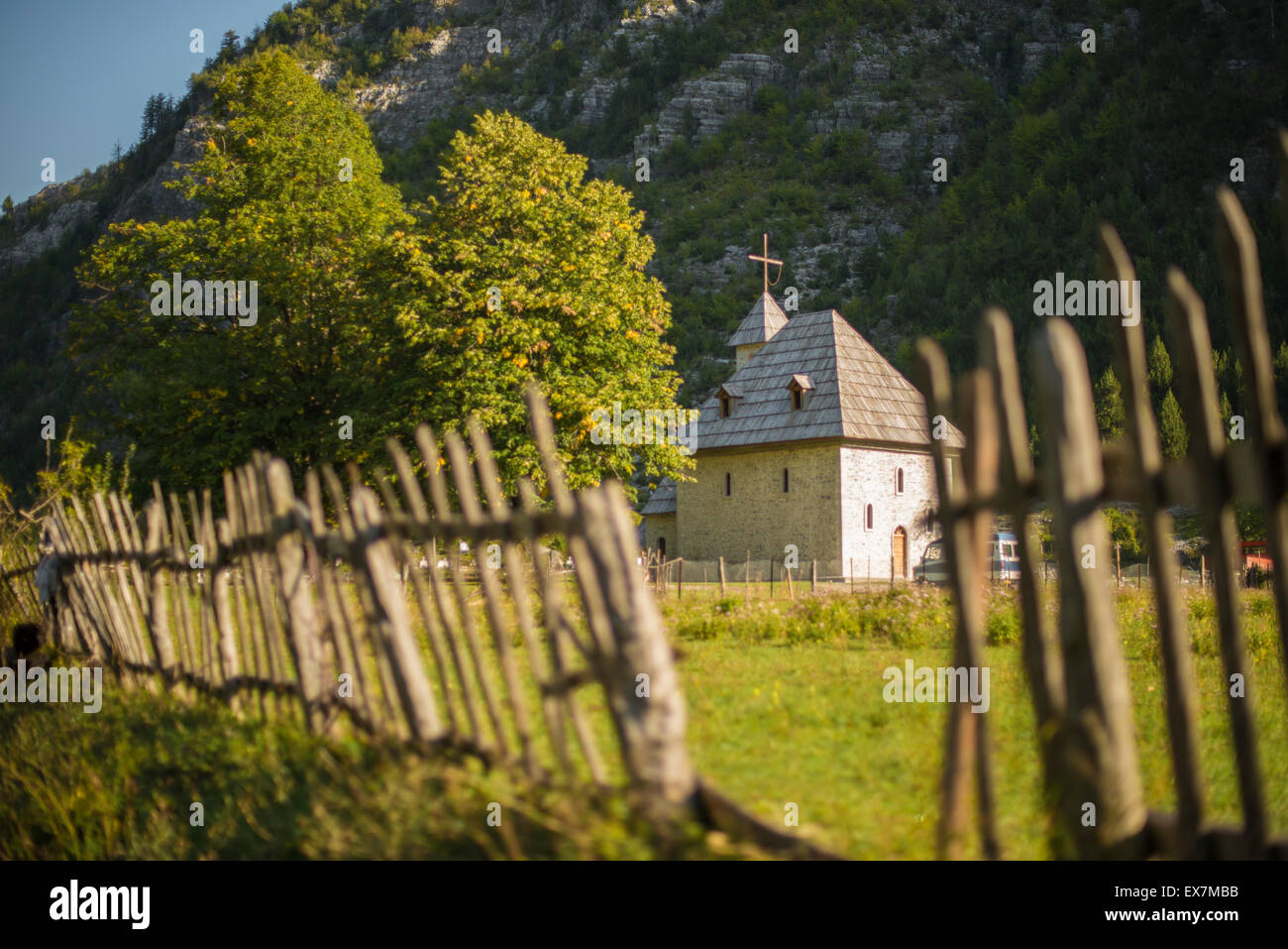 Das Dorf Theth, Albanien am zweiten Tag. Stockfoto