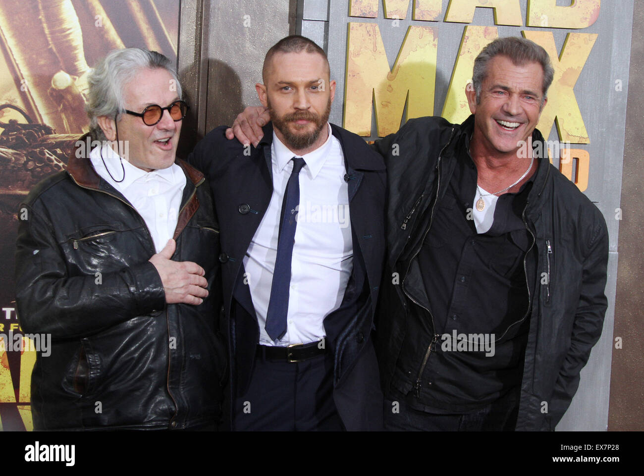 Premiere von "Mad Max: Fury Road" im TCL Chinese Theatre - Ankünfte mit statt: Regisseur George Miller, Tom Hardy, Mel Gibson wo: Los Angeles, California, Vereinigte Staaten von Amerika bei: 7. Mai 2015 Stockfoto
