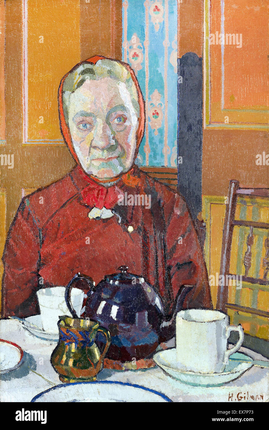 Harold Gilman, Frau Mounter 1916 Öl auf Leinwand. Walker Art Gallery, Liverpool, England. Stockfoto