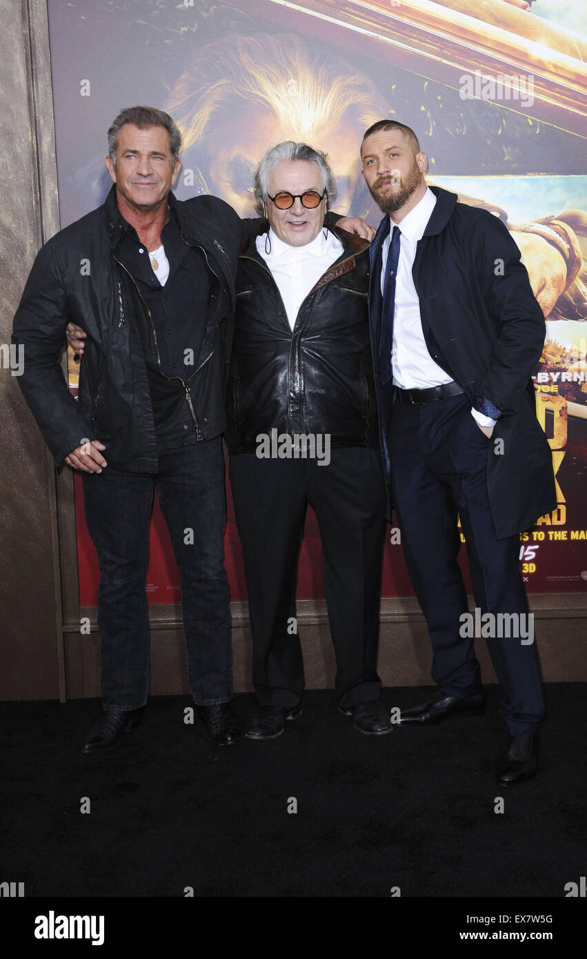 Filmpremiere mit Mad Max-Fury Road: Mel Gibson, George Miller, Tom Hardy wo: Los Angeles, California, Vereinigte Staaten von Amerika bei: 8. Mai 2015 Stockfoto