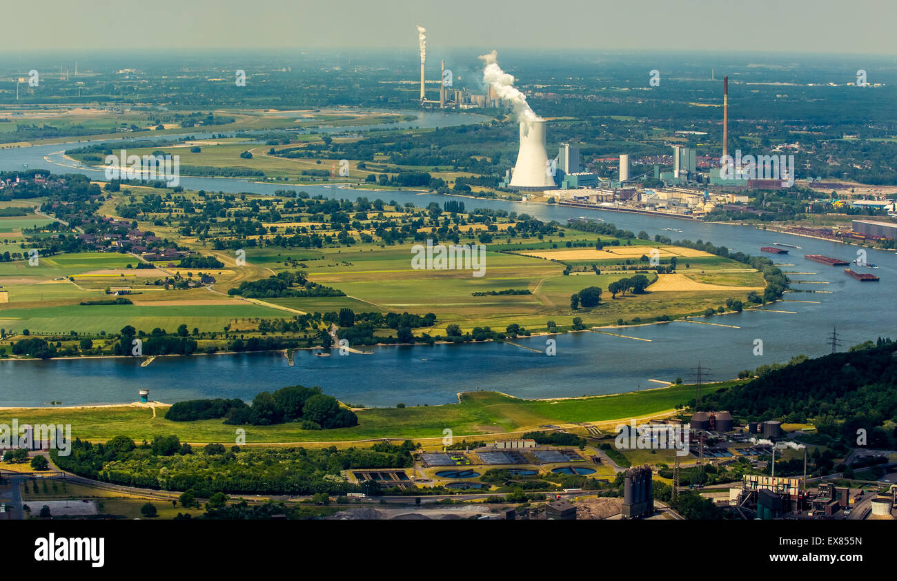 Rhein und Rheinauen in Binsheim, Duisburg, Ruhr, Nordrhein-Westfalen, Deutschland Stockfoto