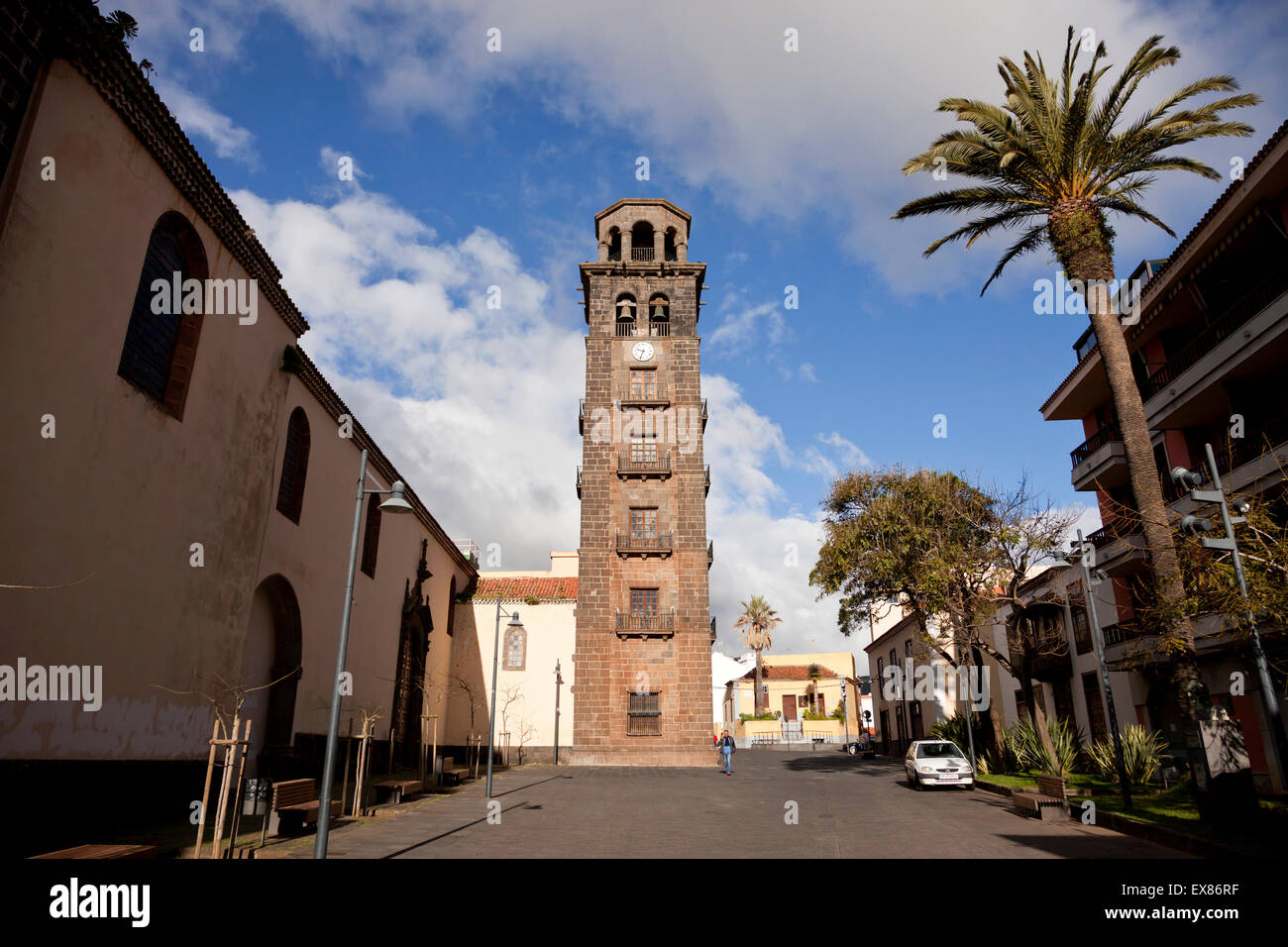 Glockenturm der Kirche Iglesia De La Conception, San Cristobal De La Laguna, Teneriffa, Kanarische Inseln, Spanien, Europa Stockfoto