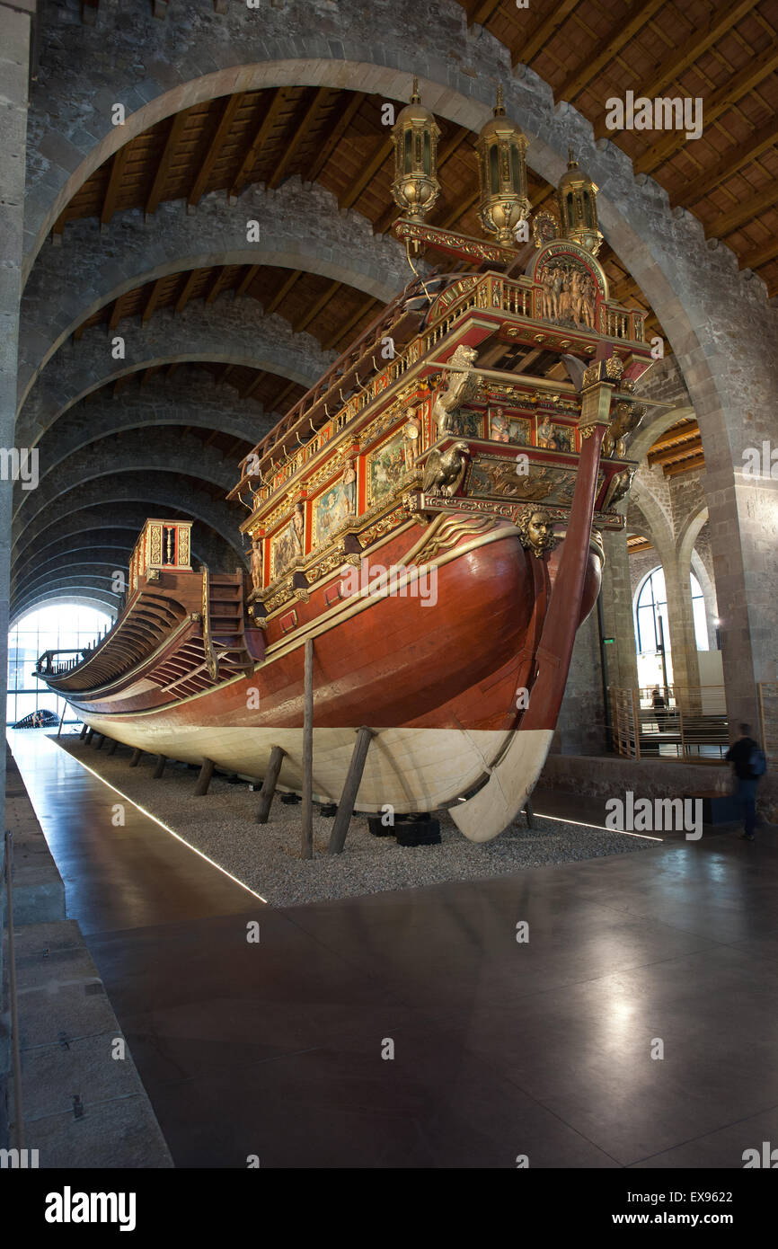 Barcelona Maritime Museum (Museu Maritim), Heck des königlichen Galeere von John von Österreich, Katalonien, Spanien Stockfoto