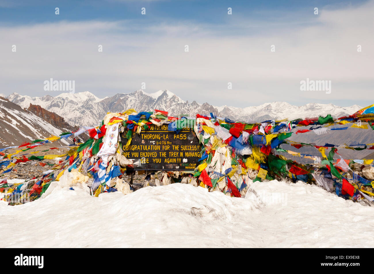 Gebet-Flags - Thorong La Pass - Nepal Stockfoto