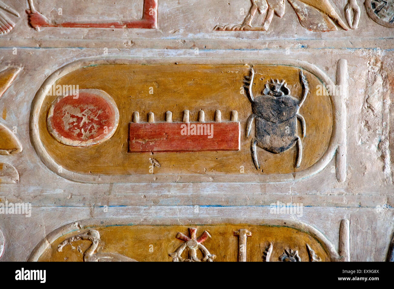 Deir el Bahari, Luxor, Ägypten: Tempel der Königin Hatschepsut (neues Reich 1567-1080 v. Chr. (Djeser Djeseru): Kartusche von Thutmosis Stockfoto