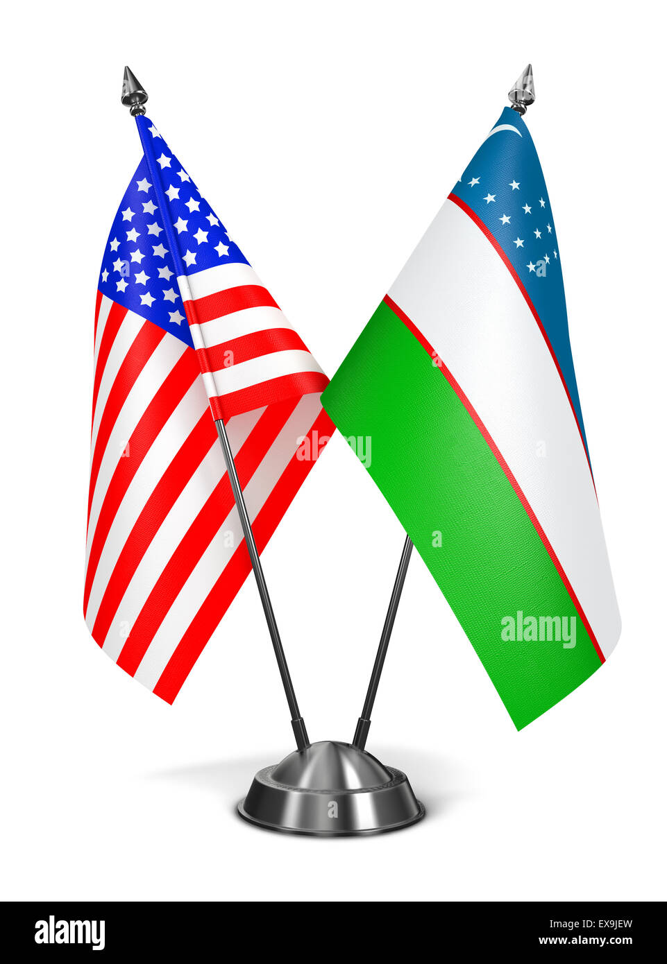 USA und Usbekistan - Miniatur-Flags. Stockfoto